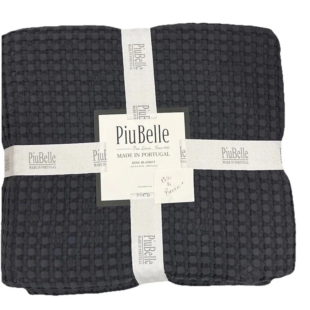 Piu Belle Dark Gray Waffle Texture Cotton King Blanket Coverlet 104 X 94 in New